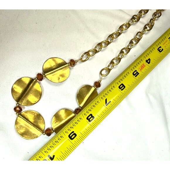 Goldtone Disk Choker Necklace Round Layered Boho Jewelry Vintage Style - Picture 7 of 7